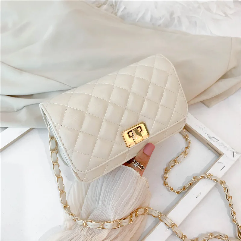 

New 2021 Fashion Women Brand Lattice Leather Shoulder Chain Bag Luxury Designer Ladies Crossbody Bags Purses Messenger Bag