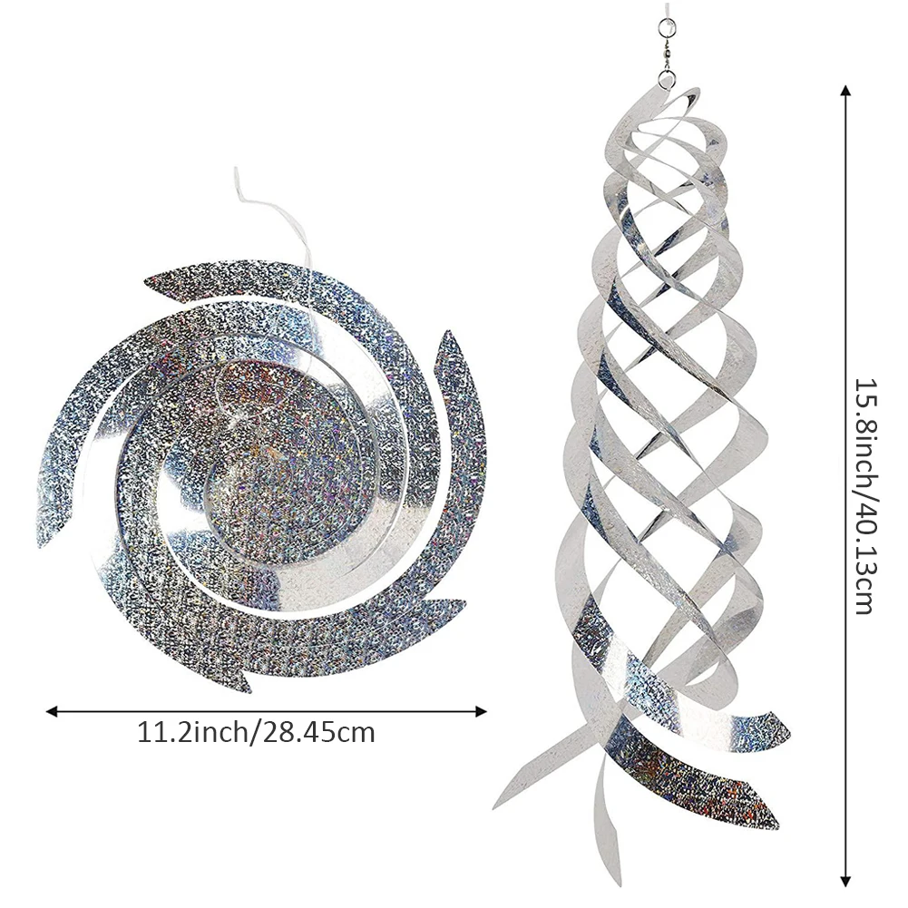 

4PCS Bird Repeller Rotating Rod Bird Spiral Reflectors Hanging Bird Repellent Device Garden Mylar Spinner Decor Silver