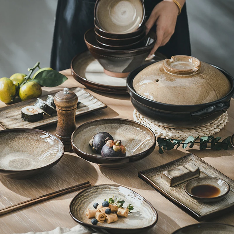 

Ceramic Nordic Bowl Plate Set Vintage Aesthetic Sushi Dessert Pasta Kitchen Tableware Japanese Pratos De Jantar Serving Tray YQ