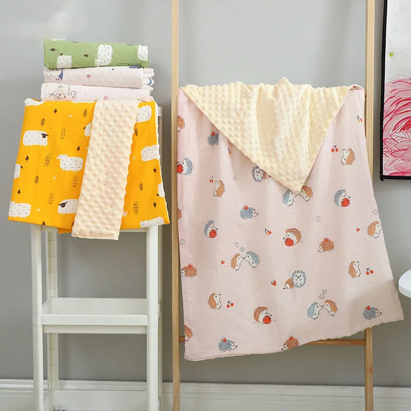 

Baby Appease Blankets Soft Bath Towel Newborn Swaddle Children Stroller Wrap Quilt New Muslin Gauze Peas Thickened Sheets AC16