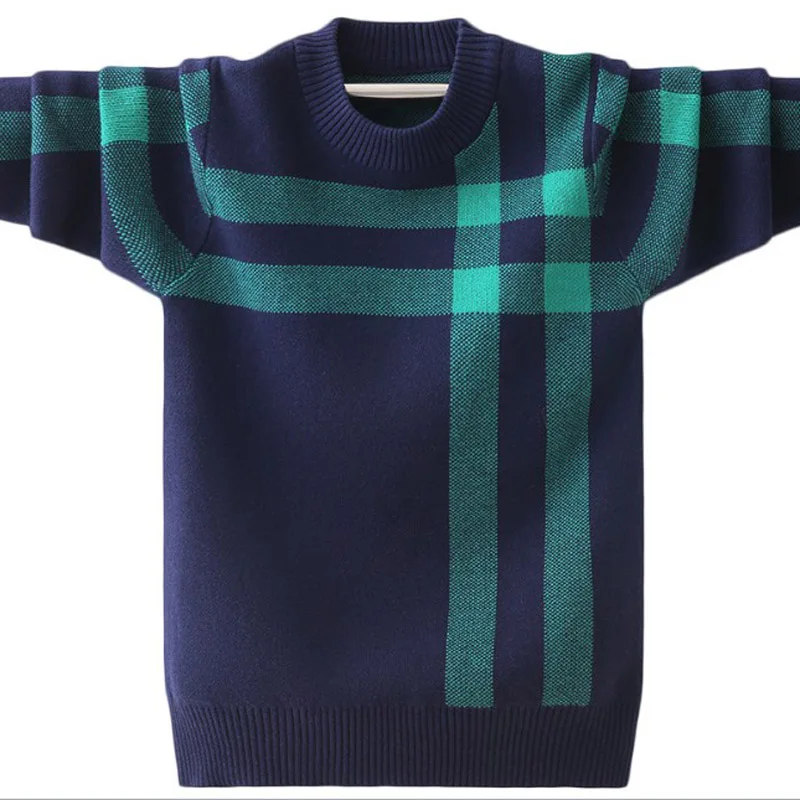 

Детский свитер с воротником под горло для маленьких мальчиков Хлопковый вязаный свитер с круглым вырезом в горизонтальную полоску От 4 до 15 ...