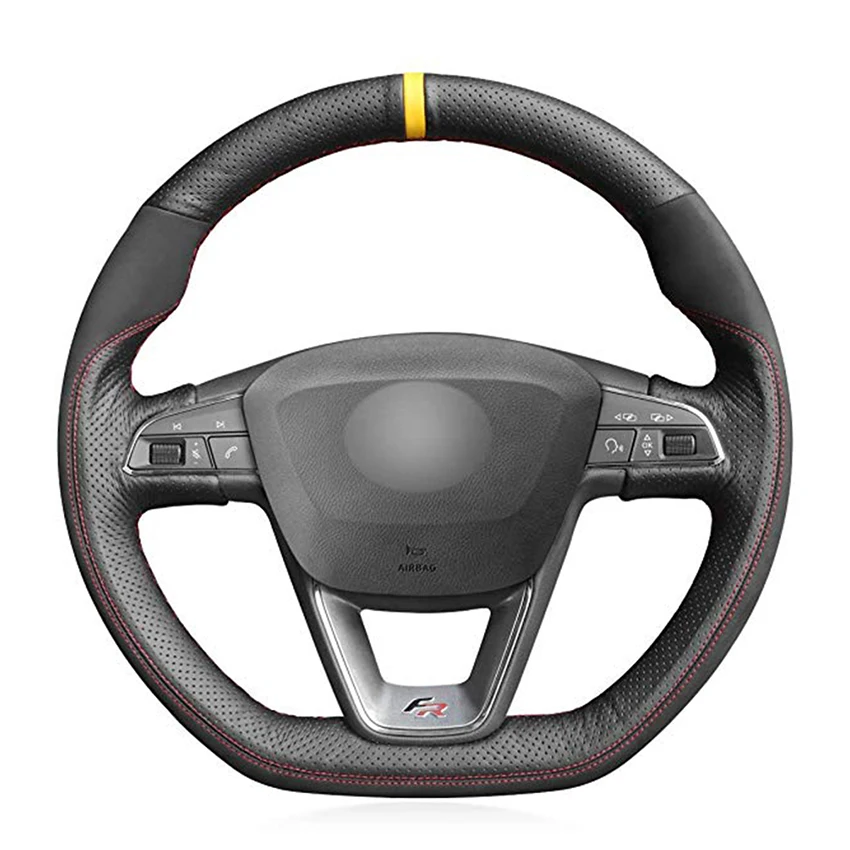 

Черный чехол на руль из натуральной кожи и замши для Seat Leon Cupra R 2013-2019 Leon ST Cupra 2013-2019 Ateca Cupra 2016-2019