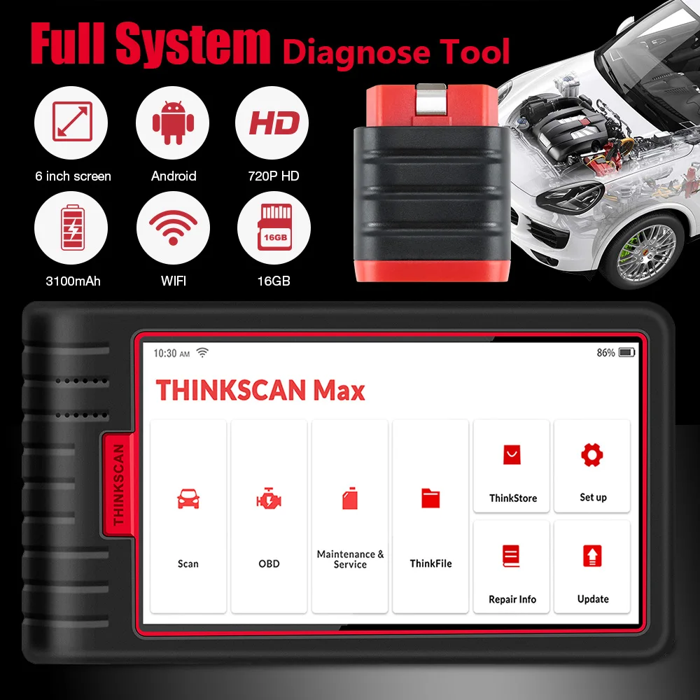 

Сканер Thinkcar Thinkscan Max OBD2, автомобильный диагностический инструмент, считыватель кодов ЭБУ с функцией бесплатного сброса 28, PK CRP909/MK808