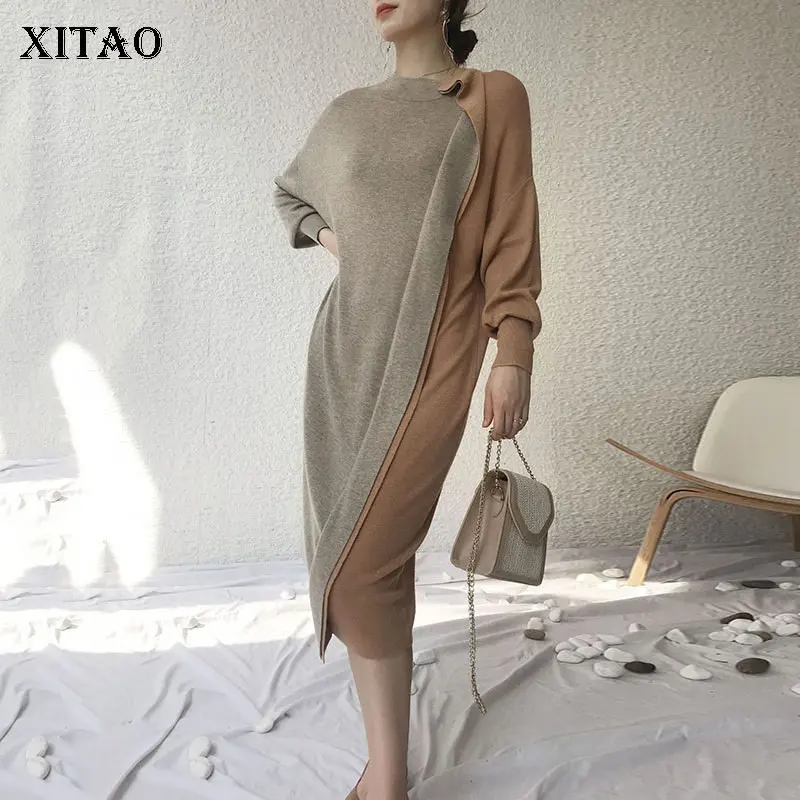 XITAO длинное тонкое плиссированное платье средней длины для женщин модного цвета