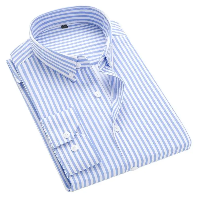 2021 Men's  stripedShirts Male High Quality Long Sleeve Slim Fit Business Casual Button-Down Collar Korean Shirt Plus Size 5XL