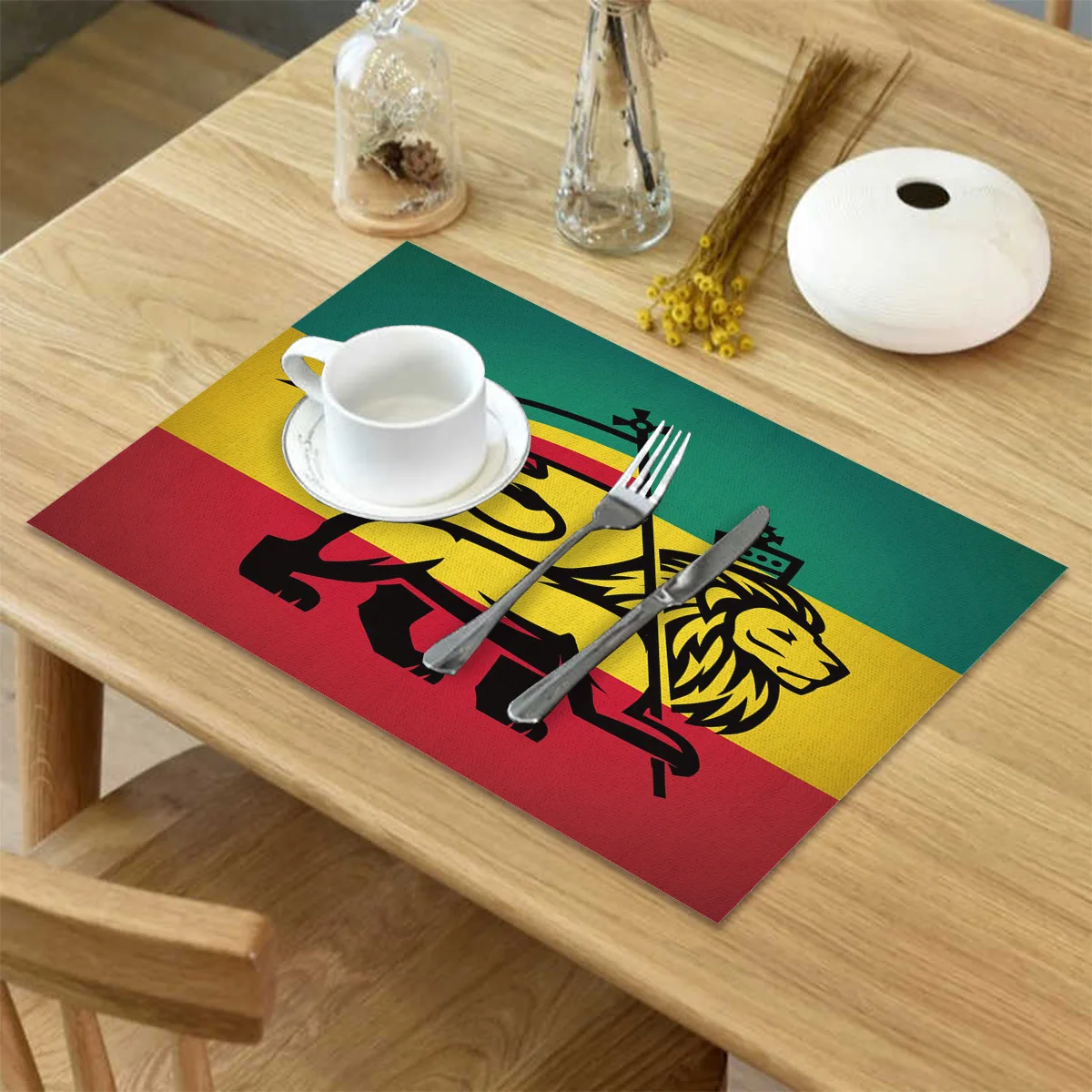 4/6 шт набор плетеные Коврики на стол иудейский Лев с растафари флаг Король