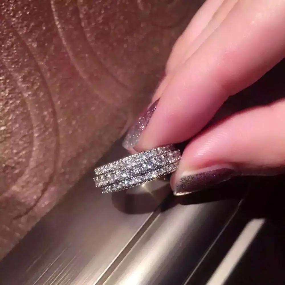 

Super Shinning High Quality Luxury Jewelry Rotatable Ring 925 Sterling Silver Full 5A CZ Party Popular Wedding Ring for Women
