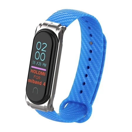 Blue YUEDAER высокое качество Mi Band 4 ремешок из мягкого кремния и углеродного волокна для Xiaomi Mi Band 4 ремешок металлический корпус браслет Miband4 черный синий - Цвет: Blue