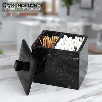 

Marbled Resin Storage Box Cotton Swab Organizer Home Toothpick Holder Hotel Luxury Bathroom Cotton Pad Box with Lid