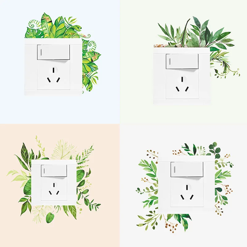 

Nordic Green Plant Switch Wall Sticker DIY Peony Rose Flower Beach Tropical Palm Leaf Wall Sticker Modern Art Switch Stickers