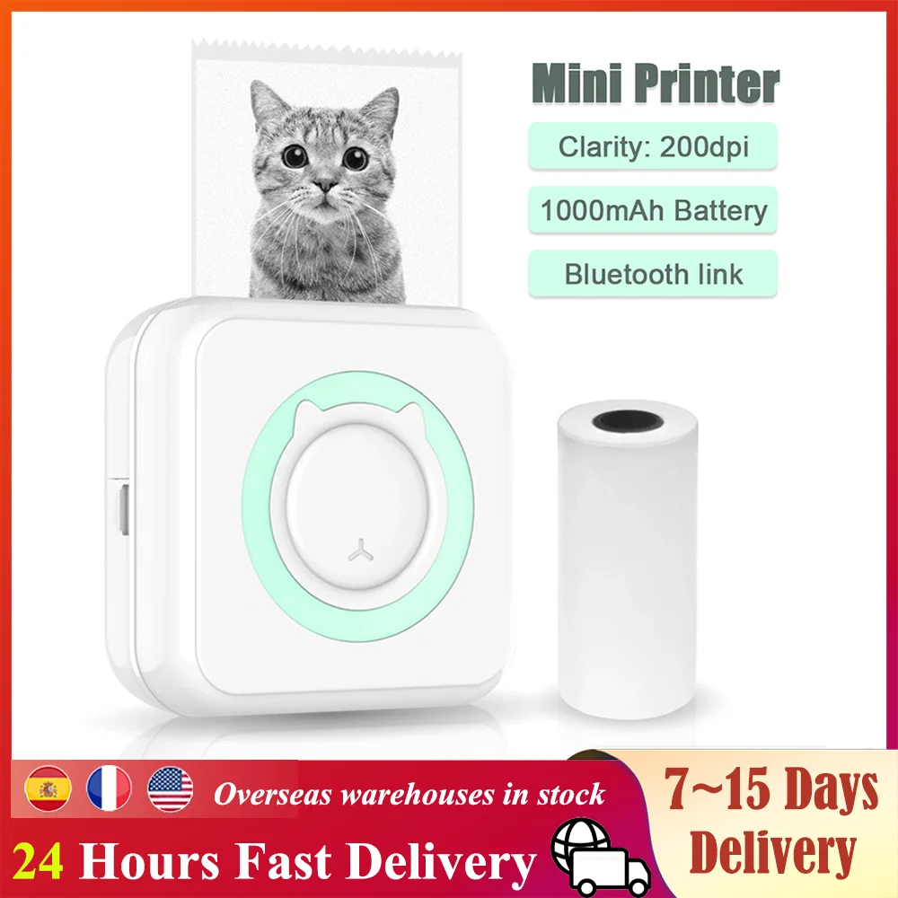 

Mini Portable Thermal Printer Paper Photo Pocket Thermal Printer Printing Wireless Bluetooth -Compatible Printers for picture la