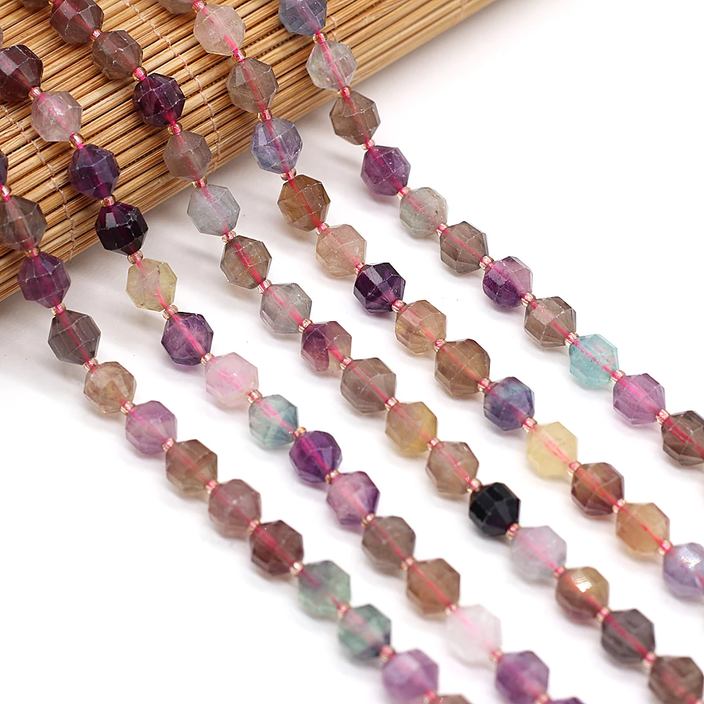 

2021 New Natural Semi-precious Stone Fluorite Faceted Beaded 8Mm Loose Beads Making DIY Fashion Jewelry Necklace Gift38Cm