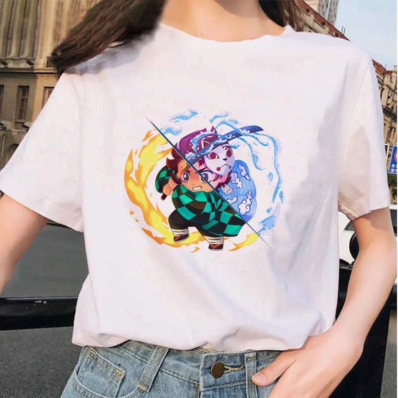 

Japanese Anime Demon Slayer T Shirt Women summer short sleeves T Shirt Graphic Top Tees Streetwear Punk T-shirt women clothes