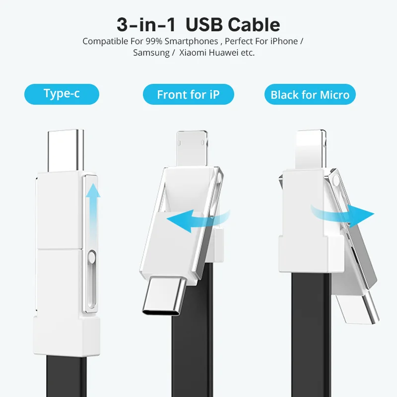 Usb-кабель 3 в 1 для ключей магнитный короткий кабель внешний аккумулятор зарядка