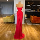 Женское платье-Русалка для выпускного вечера, красное плиссированное мягкое эластичное вечернее платье с кристаллами, длинное платье для вечевечерние НКИ, 2021