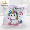 BlessLiving Cute Unicorn Cushion Cover Rainbow Hair Pillow Cover Love Music for Kids Cartoon Home Decor 45x45cm Kussenhoes 1
