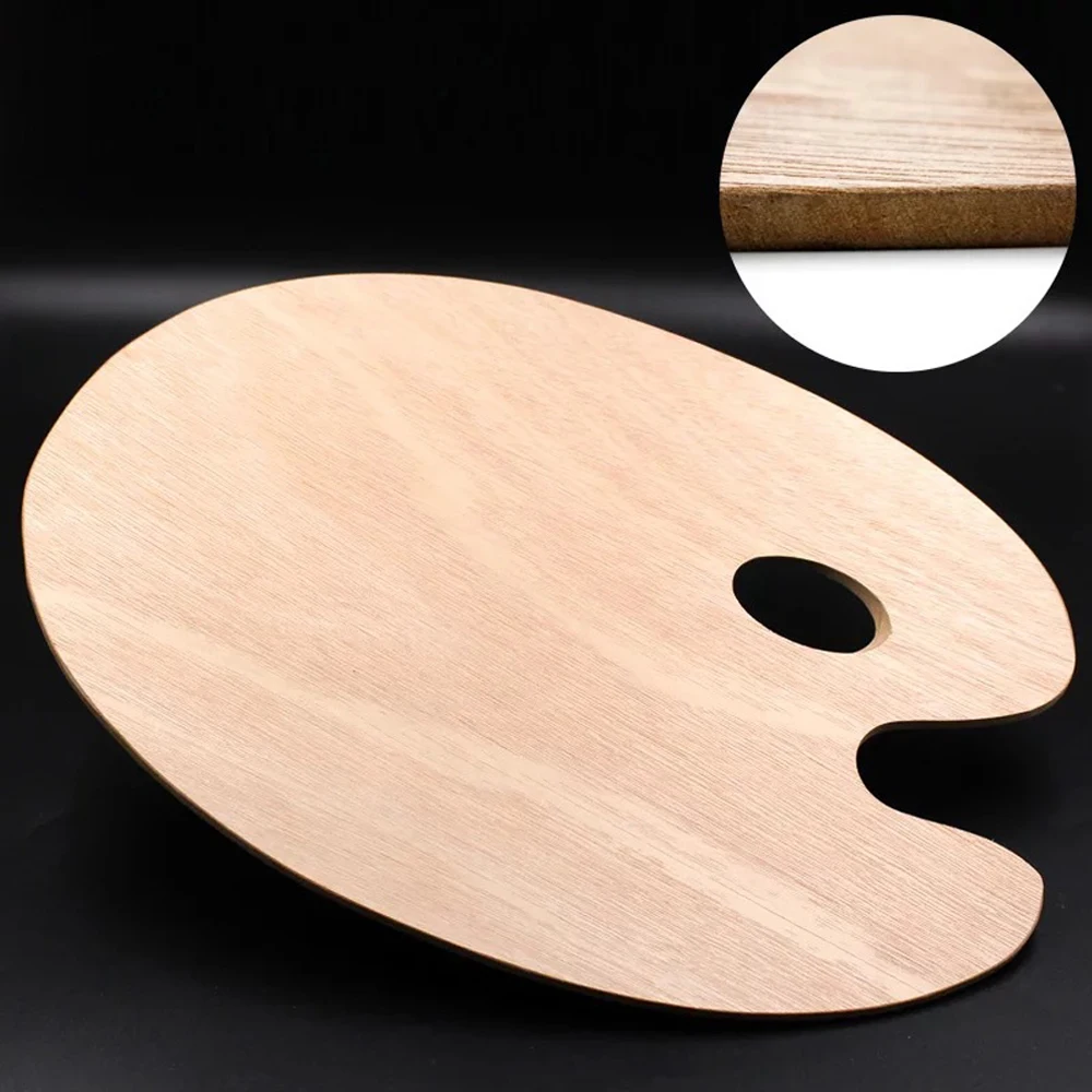 

Wooden Painting Palette Artist Painting Tool Oval Shaped 20 * 30cm with Thumb Hole for Acrylic Water-color Oil Paint Art Supply