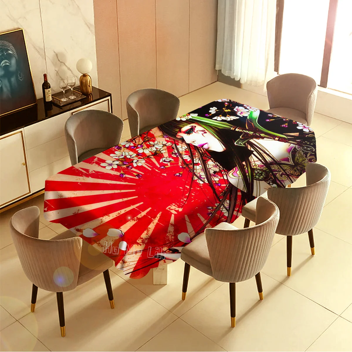 Фантастическая азиатская японская гейша девушка ретро волна от Ho Me Lili Скатерть