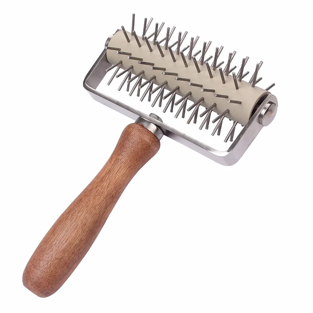 

Stainless Steel Dough Roller Docker with Wooden handle, Pizza Cake Pie Bread Pastry Baking Tool 8-inch