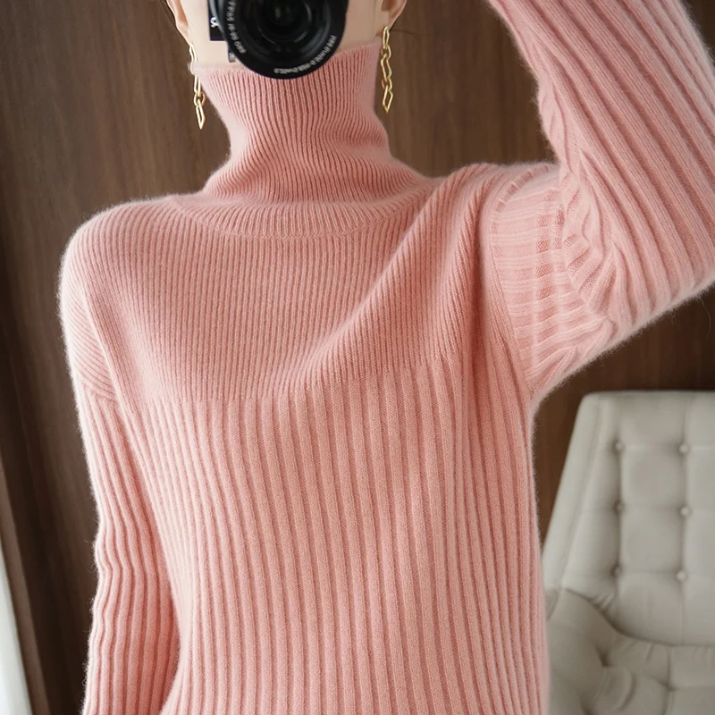 2023 Autumn And Winter New Cashmere Sweater Women's High Lapel Thick Woolen Sweater Fashion All-Match Knitted Bottoming Shirt