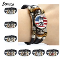 classic us route 66 leather bracelets old fashion signs us route 66 multilayer braided bracelets bangles handmade jewelry gifts