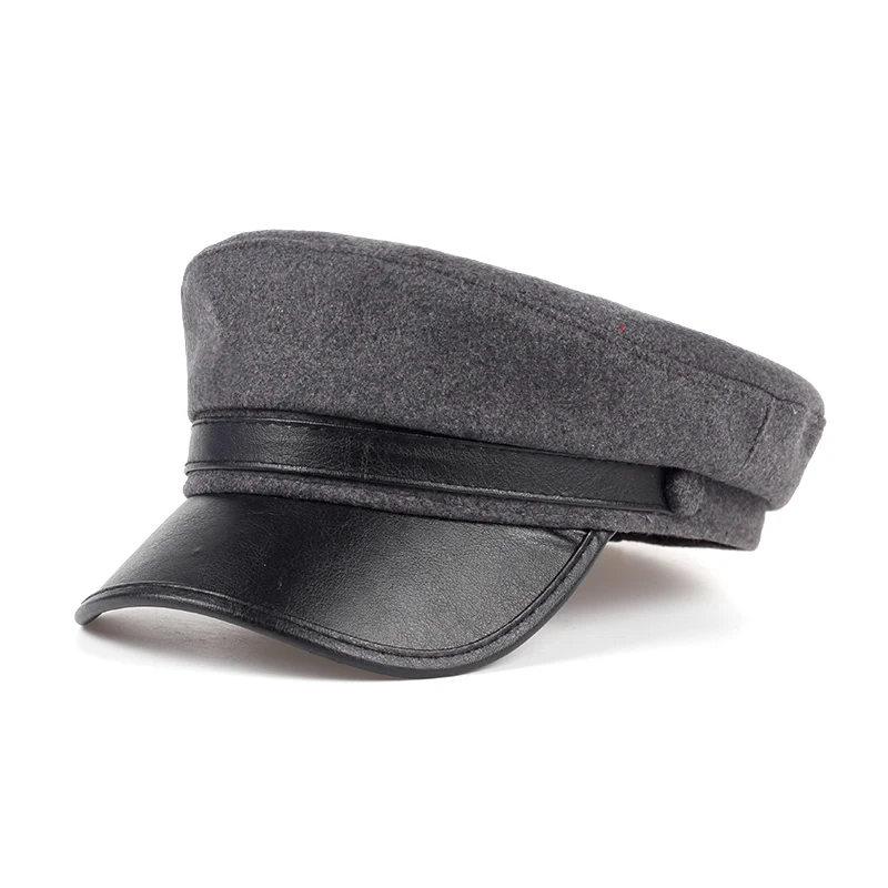 Кепки унисекс кожаные кепки в стиле милитари с козырьком плоские тёмно-синие для