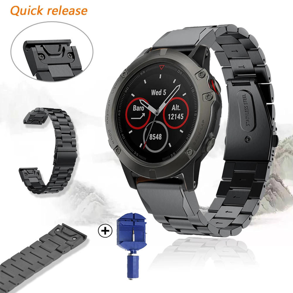 Быстросъемный металлический ремешок из нержавеющей стали для Garmin Fenix 6X 6S 6 5X 5 5S Plus