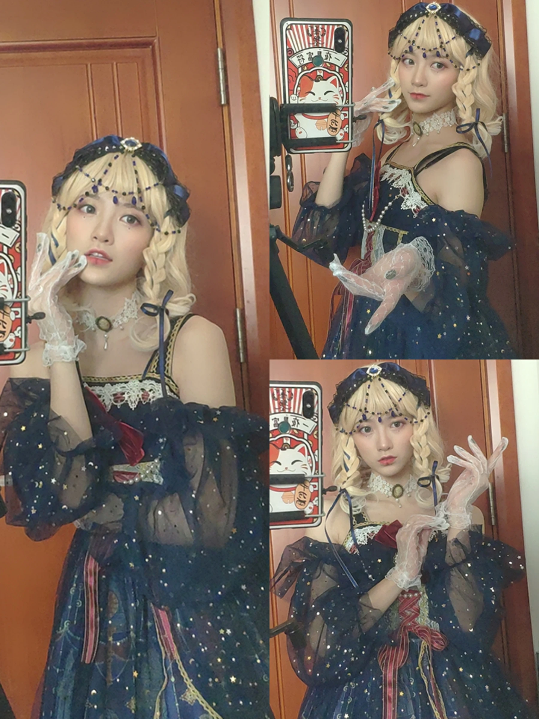 Повязка на голову женская в готическом стиле кружевная лента с жемчужным бантом