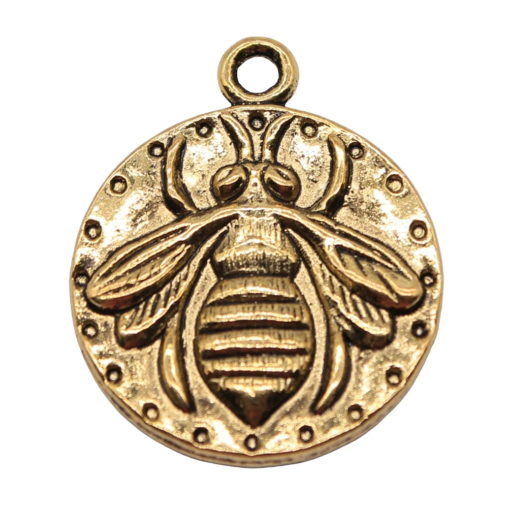 

8pcs 24x20mm Round Bee Charm Pendants Antique Gold Antique Silver Plated Queen Bee Charm Double Sided Bee Pendants