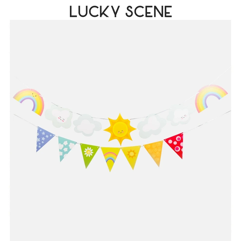 

Birthday Party Paper Banner Flags Cartoon Weather Pattern Birthday Flag Baby Shower Happy Birthday Party Decoration S01325