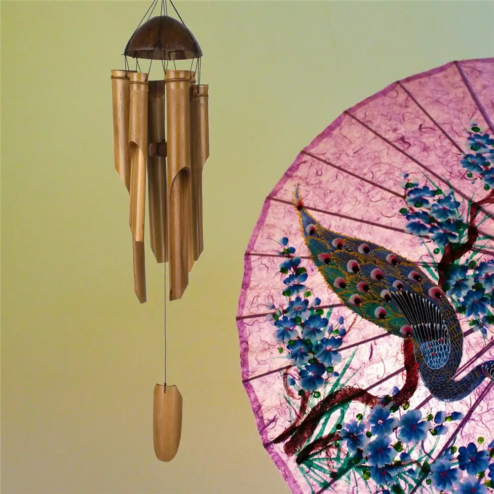 

1pcs Bamboo Wind Chimes Big Bell Tube Coconut Wood Handmade Indoor And Outdoor Wall Hanging Wind Chime Home Decorations Gift