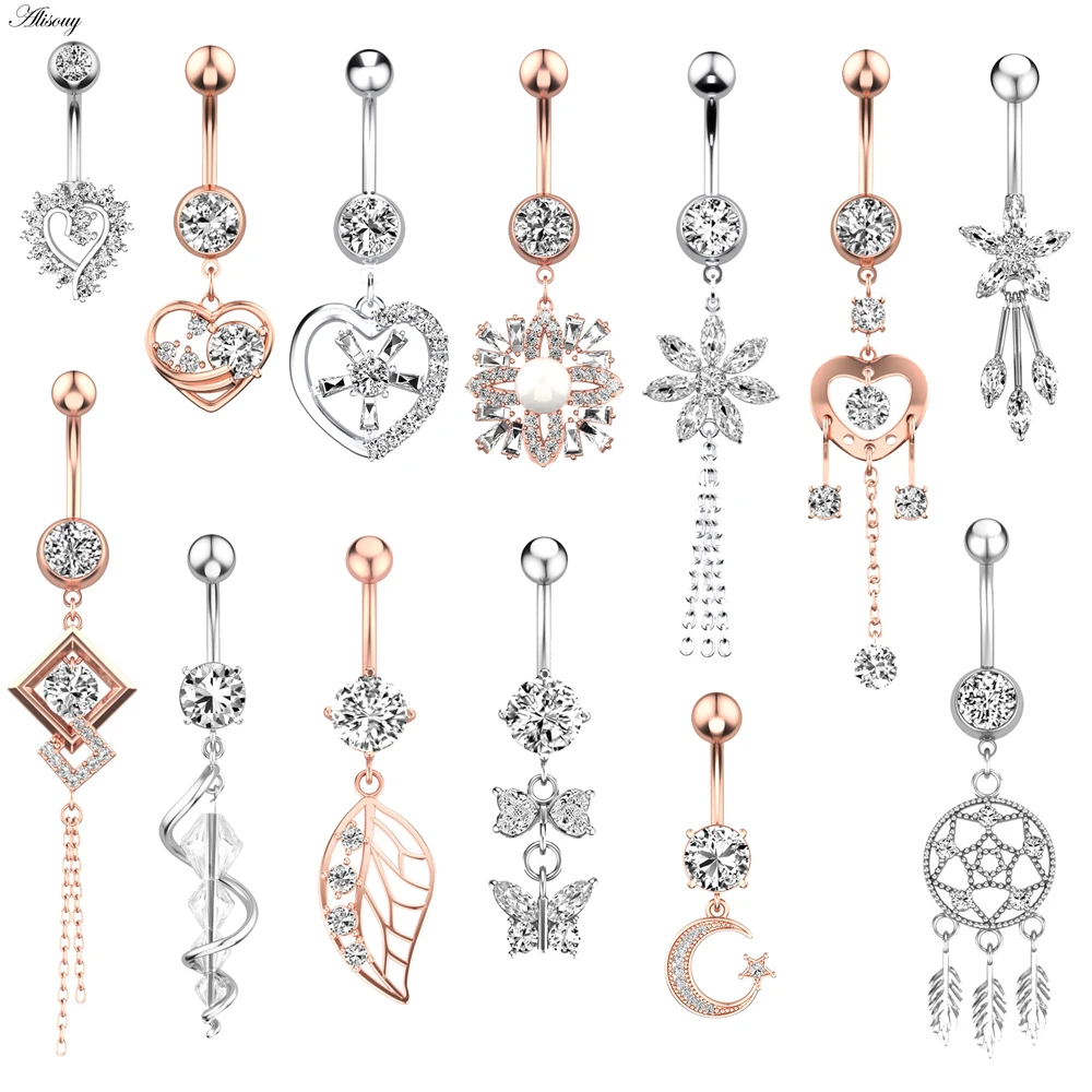 1 шт. хирургическая сталь циркон цветок сердце лист бант Висячие пуговицы кольцо