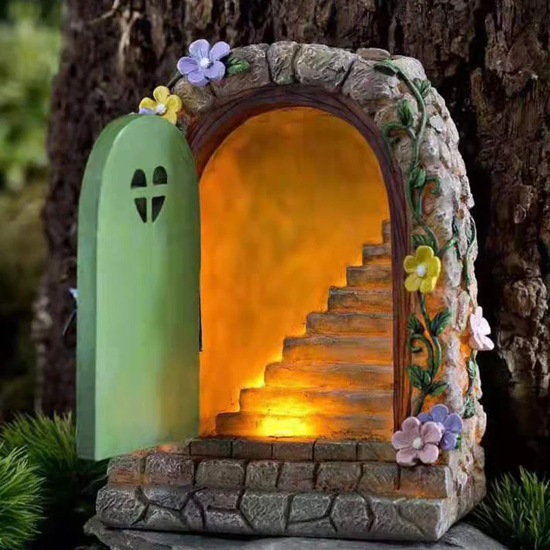 

Fairy Garden Solar Stone Door Resin Ornament Hand-Painted Statue for Garden Courtyard Lawn Decoration VJ-Drop