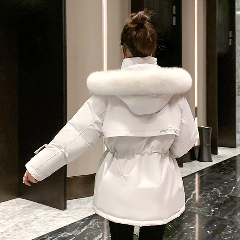 

Women Winter Jacket Fashion Hooded Female Coats Fur Collar Parkas Down Cotton Padded Jacket Ladies Solid Colors Winter Clothes