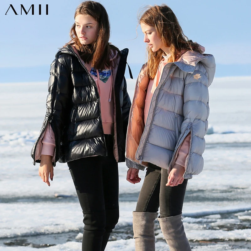AMII минимализм женская зимняя Толстая короткая куртка на белом утином пуху с