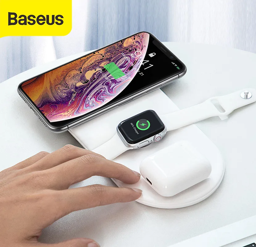 

Baseus 3 in 1 Qi Wireless Charger For Phone Watch Pods 18W 3.0 Power Fast Charging for Apple fans for Headphone with Light