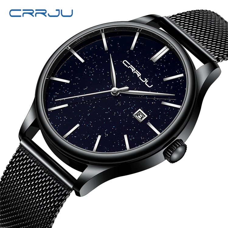 

CRRJU 2267 New Men's Watch Starry Sky Fashion Men's Watch Simple Business Quartz Stainless Steel Wristwatch Reloj Hombre