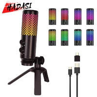usb condenser gaming microphone with rgb light headphone jack shock mount led mic for pc ps4 laptop recording streaming youtube