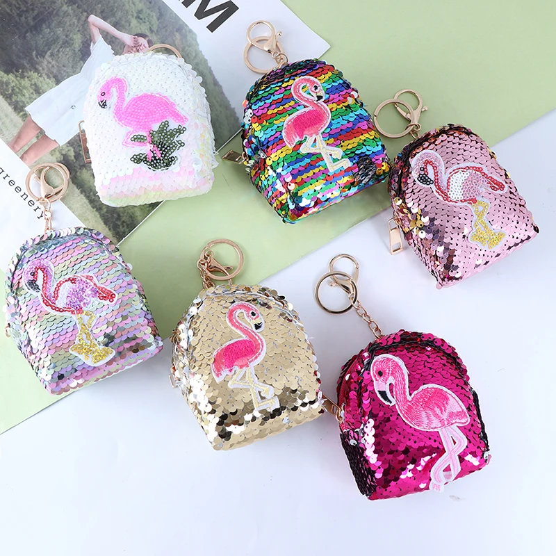 

Sequins coin purse women kids mini backpack wallet keys card holder earphone bag