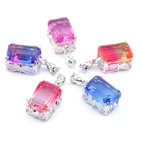 big offer mix 5 pcs holiday gifts rectangle cut fire rainbow bi colored tourmaline gemstone necklaces pendants