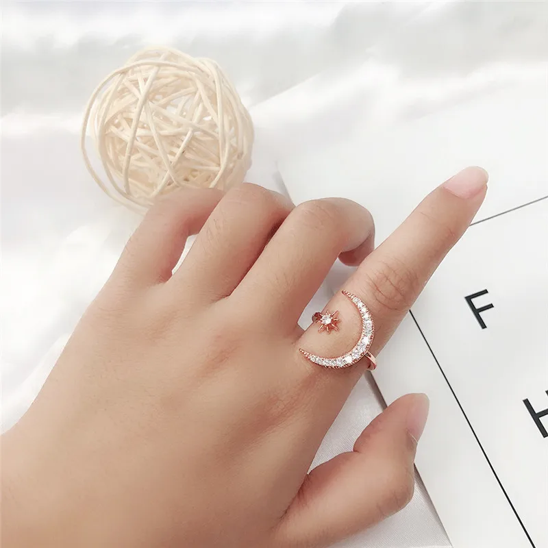 

Fashion CZ Crystal Moon Ring Trend Simple AAA Zirconia Girl Adjustable Ring Elegant Lday Shining Zircon Nightclub Party Jewelry