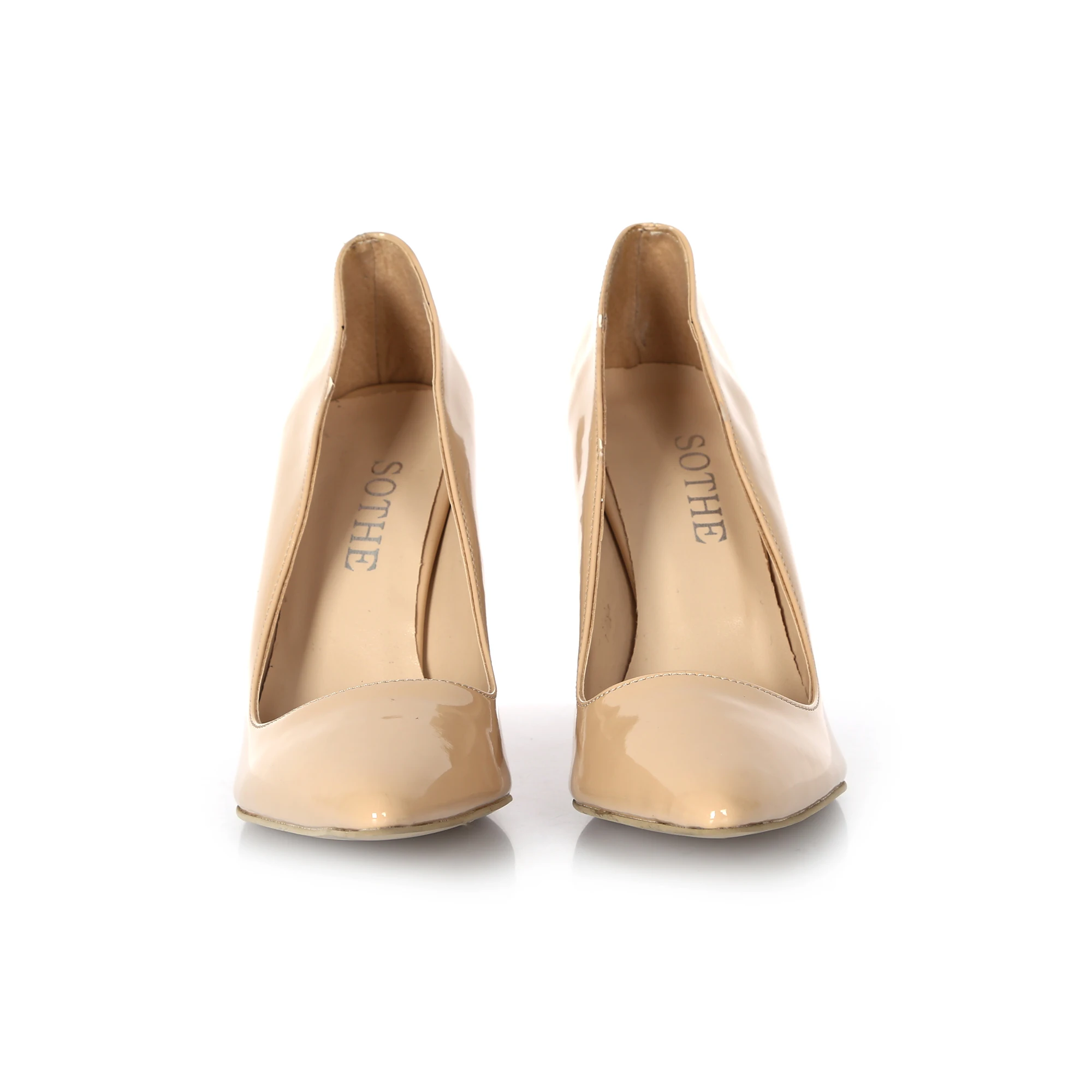 

DS-1023 beige patent leather shoes short high heel pointed toe Stiletto shoes