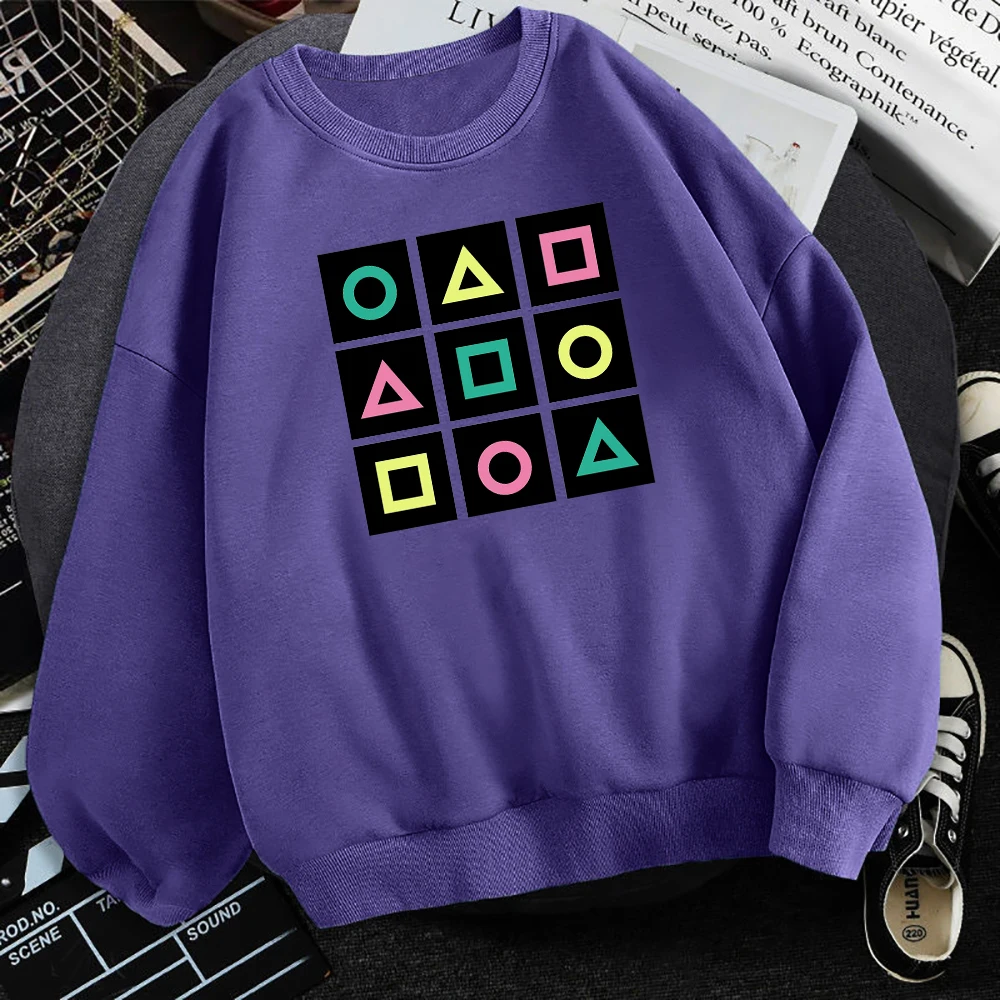 

Squid Game Print Sweatshirt Man Fleece Warm Hoodie Autumn O Neck Hip Hop Streetwear Clothes Male Korean Tv Cartoon Sweatshirts