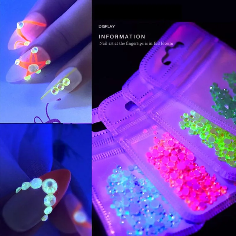 

2020 new ss6-ss20 mixed non hotfix Luminous rhinestone fluorescent Rhinestone Crystal swa cut flash for nails art 3d nail