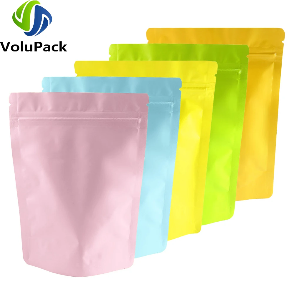 

Multi Colors Smell Proof Coffee Packaging Bags Stand Up Heat Sealing Zip Lock Pouches Recyclable Metallic Mylar Tea Storage Bags