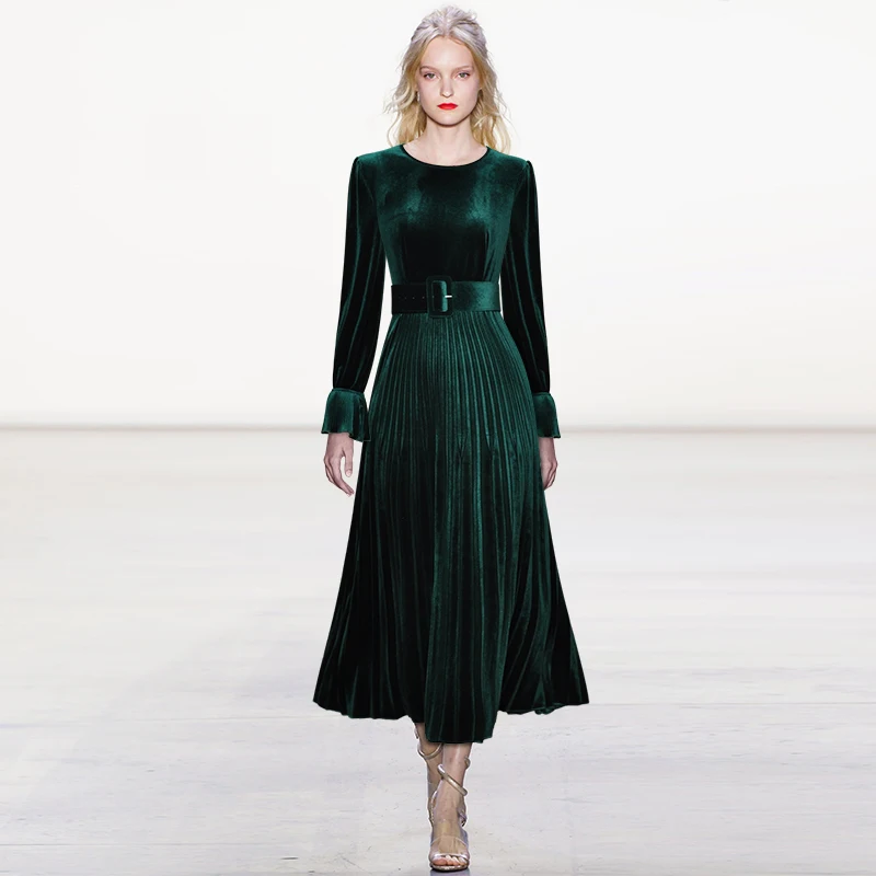 Женское плиссированное платье с рукавами фонариками однотонное винтажное