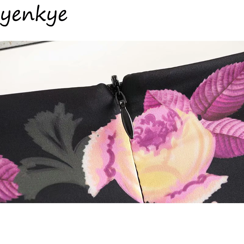 

Side Drawstring Vintage Floral Print Skirt Women Back Zipper Sexy Package Hip High Waist Skirt faldas mujer moda 2019