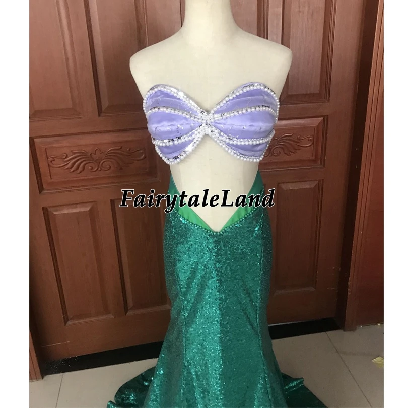 

Halloween Mermaid Cosplay Costume Fancy Ariel Sequins Dress Stage Performance Birthday Party Bra Top Mermaid Skirt