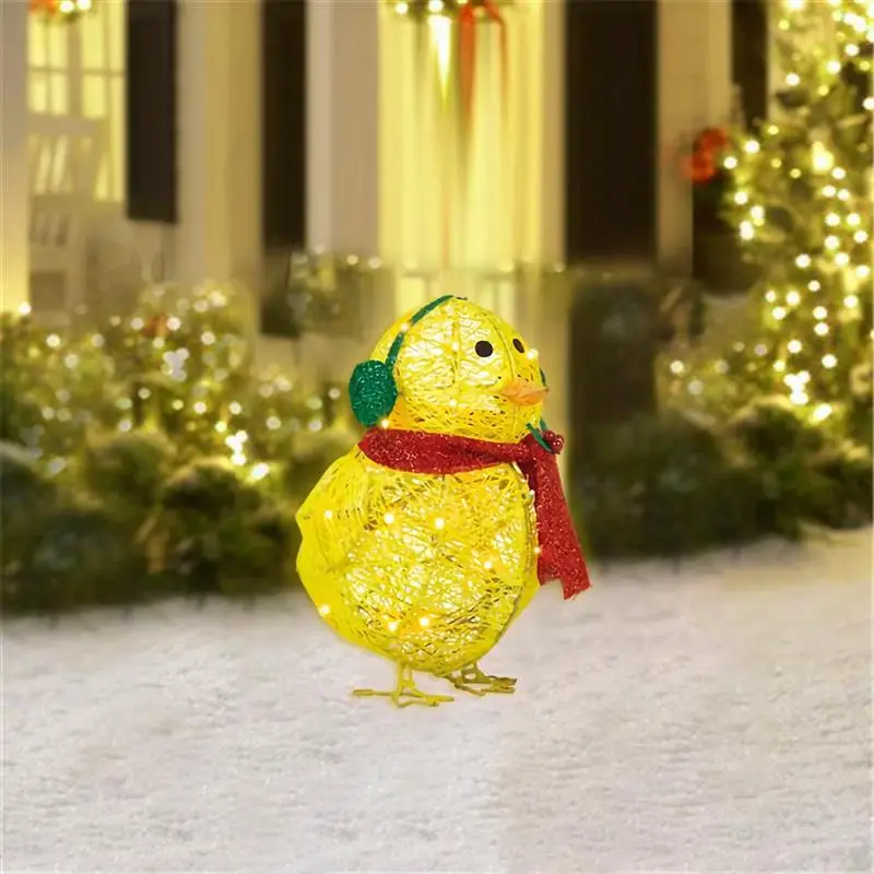 

Chick With Scarf Decor Lights Yellow Chick Flat Garden Sculpture Chick Ornaments For Lawn Yard Christmas Holiday Decorations
