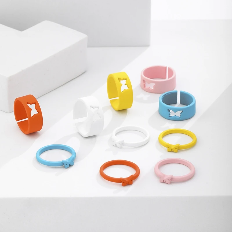 

G5GC 2 PCs Unisex Butterfly Ring Hollow Ring Ins Girl Vintage Ring Opening Adjustable Ring Butterfly Ring Set For Women Men